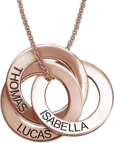 MyNameNecklace Personalized Russian Rings Necklace with Inscriptions - Two, Three, Four or Five Custom Pendant - Dainty Gift for Mom, Grandma, Her, Women - Jewelry for Christmas, Birthday in Saudi Arabia