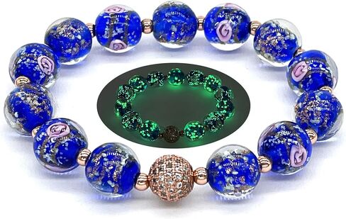 ARTSY Crafts Glow in The Dark Firefly Beads Bracelets, Ocean Blue Luminous Murano Glass Beads Jewelry Mermaid Crystals Healing Inspirational Bracelet Bangle in Saudi Arabia