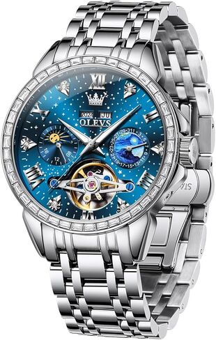 Men's Luxury Watch Gold Diamond Automatic Mechanical with Date Moon Phase Stainless Steel Luminous Waterproof Business Wristwatch in Saudi Arabia