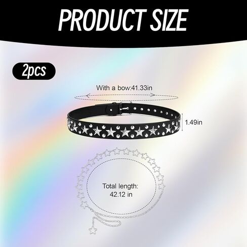 مجموعتان من حزام Y2K، وأحزمة نجمة وسلسلة بنطلون، وإكسسوارات عصرية Y2K، وأحزمة جلدية PU قابلة للتعديل مع لمسات معدنية in Kuwait