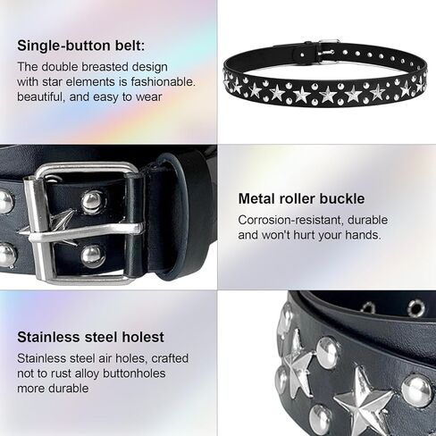 مجموعتان من حزام Y2K، وأحزمة نجمة وسلسلة بنطلون، وإكسسوارات عصرية Y2K، وأحزمة جلدية PU قابلة للتعديل مع لمسات معدنية in Kuwait