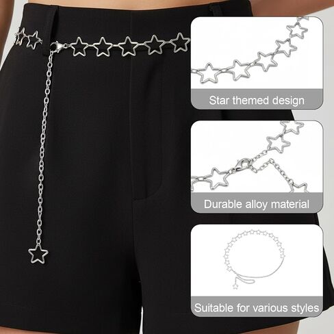 مجموعتان من حزام Y2K، وأحزمة نجمة وسلسلة بنطلون، وإكسسوارات عصرية Y2K، وأحزمة جلدية PU قابلة للتعديل مع لمسات معدنية in Kuwait