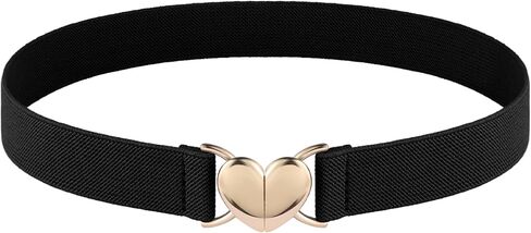 Women Heart Elastic Belt, Stretch Invisible Ladies Belts with Gold Flat Buckle Skinny Waist Belt for Dresses Jeans in Kuwait
