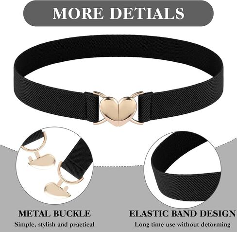 Women Heart Elastic Belt, Stretch Invisible Ladies Belts with Gold Flat Buckle Skinny Waist Belt for Dresses Jeans in Kuwait