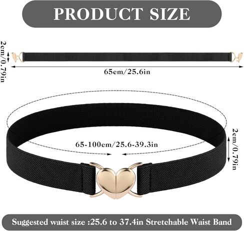 Women Heart Elastic Belt, Stretch Invisible Ladies Belts with Gold Flat Buckle Skinny Waist Belt for Dresses Jeans in Kuwait