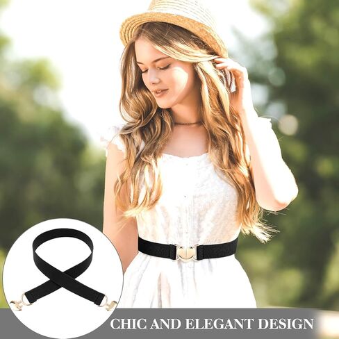 Women Heart Elastic Belt, Stretch Invisible Ladies Belts with Gold Flat Buckle Skinny Waist Belt for Dresses Jeans in Kuwait