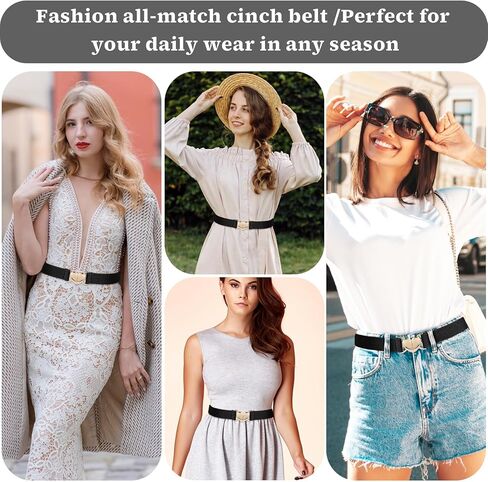 Women Heart Elastic Belt, Stretch Invisible Ladies Belts with Gold Flat Buckle Skinny Waist Belt for Dresses Jeans in Kuwait