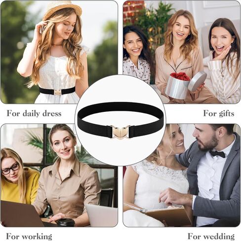 Women Heart Elastic Belt, Stretch Invisible Ladies Belts with Gold Flat Buckle Skinny Waist Belt for Dresses Jeans in Kuwait