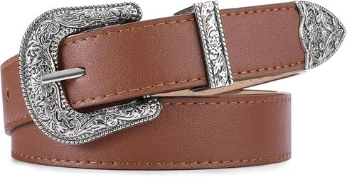 Western Belt for Women Cowgirl Cowboy Adjustable Belt for Jeans Pants with Silver Vintage Engraved Buckle in Kuwait