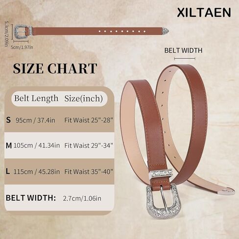Western Belt for Women Cowgirl Cowboy Adjustable Belt for Jeans Pants with Silver Vintage Engraved Buckle in Kuwait