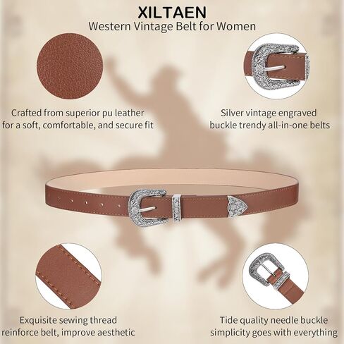 Western Belt for Women Cowgirl Cowboy Adjustable Belt for Jeans Pants with Silver Vintage Engraved Buckle in Kuwait