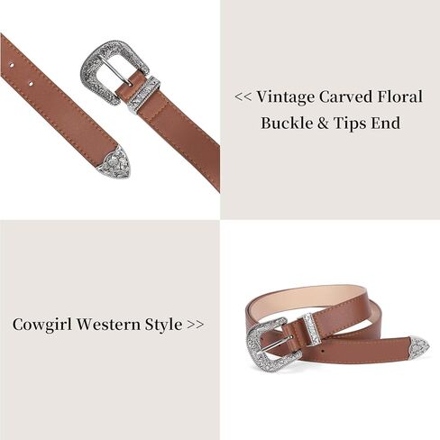 Western Belt for Women Cowgirl Cowboy Adjustable Belt for Jeans Pants with Silver Vintage Engraved Buckle in Kuwait