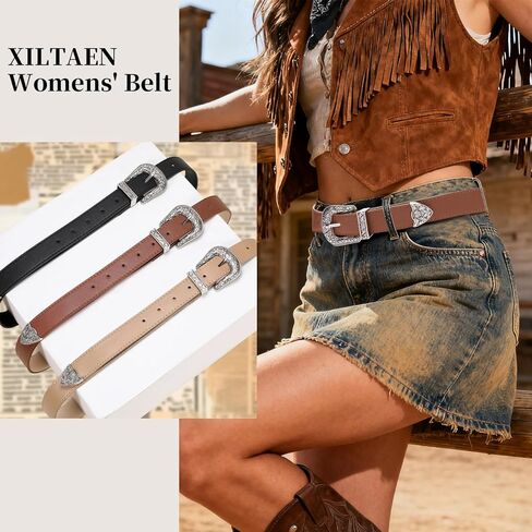 Western Belt for Women Cowgirl Cowboy Adjustable Belt for Jeans Pants with Silver Vintage Engraved Buckle in Kuwait