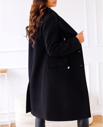 ECADHICC Women Long Wool Blend Pea Coat Winter Casual Overcoat Notched Lapel Collar Long Jacket Outerwear in Saudi Arabia