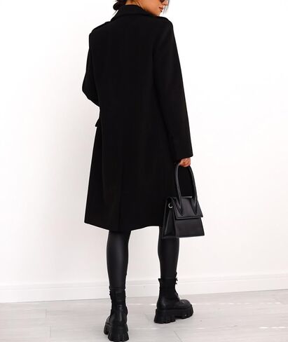 ECADHICC Women Long Wool Blend Pea Coat Winter Casual Overcoat Notched Lapel Collar Long Jacket Outerwear in Saudi Arabia