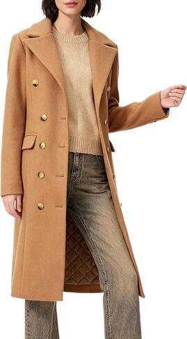 Women's Long Coat for Winter, Classic Notch Lapel Peacoat, Double-Breasted Casual Long Sleeve Fall Overcoat in Saudi Arabia