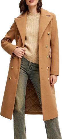 Women's Long Coat for Winter, Classic Notch Lapel Peacoat, Double-Breasted Casual Long Sleeve Fall Overcoat in Saudi Arabia