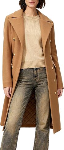 Women's Long Coat for Winter, Classic Notch Lapel Peacoat, Double-Breasted Casual Long Sleeve Fall Overcoat in Saudi Arabia