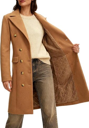 Women's Long Coat for Winter, Classic Notch Lapel Peacoat, Double-Breasted Casual Long Sleeve Fall Overcoat in Saudi Arabia