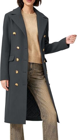 Women's Long Coat for Winter, Classic Notch Lapel Peacoat, Double-Breasted Casual Long Sleeve Fall Overcoat in Saudi Arabia