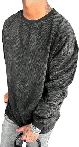 RoseSeek Men's Washed Crewneck Sweatshirts Long Sleeve Ribbed Knit Casual Vintage Sweatshirt Pullovers in Saudi Arabia
