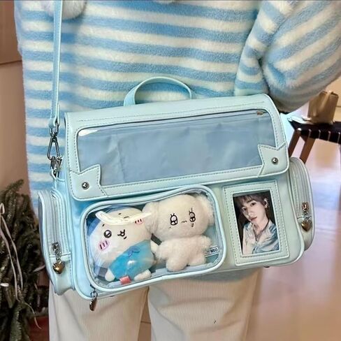 لطيف مزدوج الكتف حقيبة Ita Kawaii دبوس عرض لوازم النوم على الطريقة اليابانية المرأة سعة كبيرة حقيبة كتف مفردة (أخضر) in Saudi Arabia