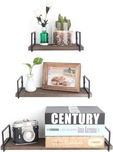 Floating Shelves Wall Mounted Set of 3, Rustic Wood Wall Storage Shelves for Bedroom,Living Room,Bathroom, Kitchen Walnut in Saudi Arabia