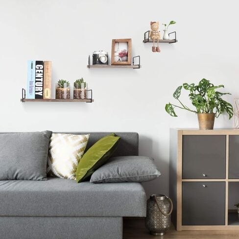Floating Shelves Wall Mounted Set of 3, Rustic Wood Wall Storage Shelves for Bedroom,Living Room,Bathroom, Kitchen Walnut in Saudi Arabia