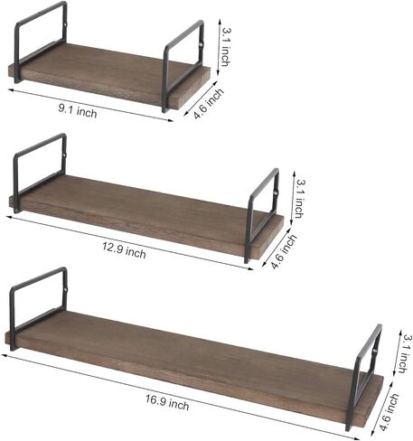 Floating Shelves Wall Mounted Set of 3, Rustic Wood Wall Storage Shelves for Bedroom,Living Room,Bathroom, Kitchen Walnut in Saudi Arabia