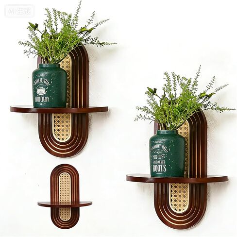 Small Floating Shelf for Wall, Decorative Shelf Set of 2, Boho Shelves for Living Room, Bedroom, Office, Nursery Room (Walnut) in Saudi Arabia