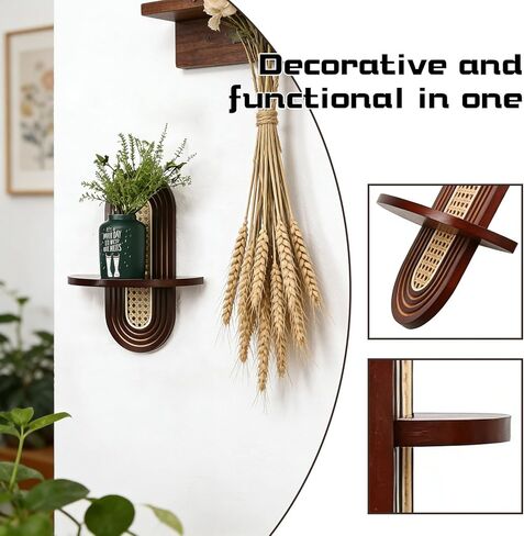 Small Floating Shelf for Wall, Decorative Shelf Set of 2, Boho Shelves for Living Room, Bedroom, Office, Nursery Room (Walnut) in Saudi Arabia