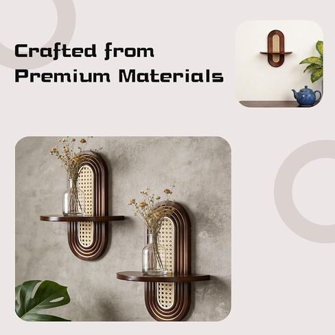 Small Floating Shelf for Wall, Decorative Shelf Set of 2, Boho Shelves for Living Room, Bedroom, Office, Nursery Room (Walnut) in Saudi Arabia