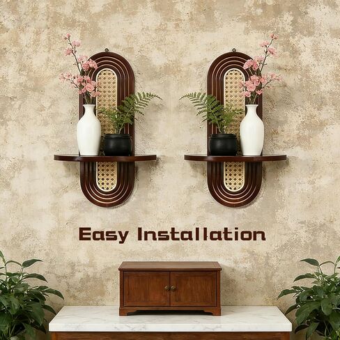 Small Floating Shelf for Wall, Decorative Shelf Set of 2, Boho Shelves for Living Room, Bedroom, Office, Nursery Room (Walnut) in Saudi Arabia