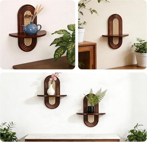 Small Floating Shelf for Wall, Decorative Shelf Set of 2, Boho Shelves for Living Room, Bedroom, Office, Nursery Room (Walnut) in Saudi Arabia