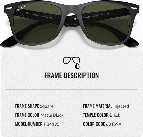 نظارات شمسية Ray-Ban RB4195 WAYFARER LITEFORCE مربعة الشكل للرجال والنساء مع مجموعة نظارات RAYBAN الرسمية in Saudi Arabia