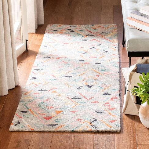سجادة SAFAVIEH Micro-Loop Collection Runner - 2'3" x 7'، رمادي ووردي، صوف بوهو مصنوع يدويًا، مثالية للمناطق ذات حركة المرور العالية في غرفة المعيشة وغرفة النوم (MLP352F) in Kuwait