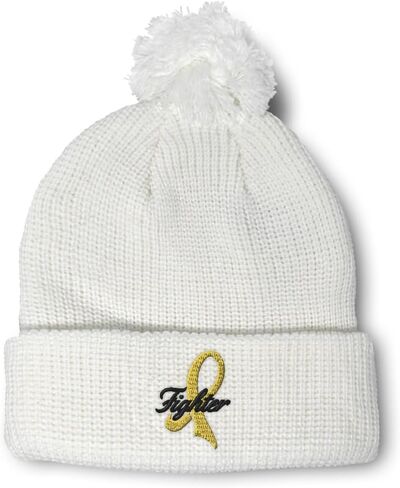 Custom Pom Pom Beanies for Women Child Cancer Gold Ribbon Fighter Skull Cap Winter Hats Men One Size in Saudi Arabia