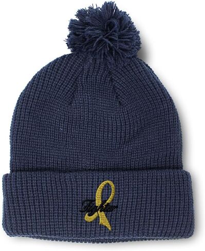 Custom Pom Pom Beanies for Women Child Cancer Gold Ribbon Fighter Skull Cap Winter Hats Men One Size in Saudi Arabia