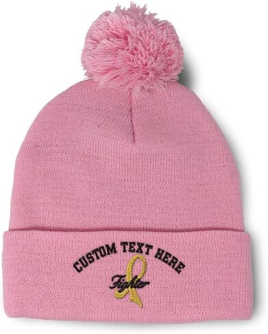 Custom Pom Pom Beanies for Women Child Cancer Gold Ribbon Fighter Skull Cap Winter Hats Men One Size in Saudi Arabia