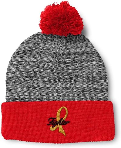 Custom Pom Pom Beanies for Women Child Cancer Gold Ribbon Fighter Skull Cap Winter Hats Men One Size in Saudi Arabia