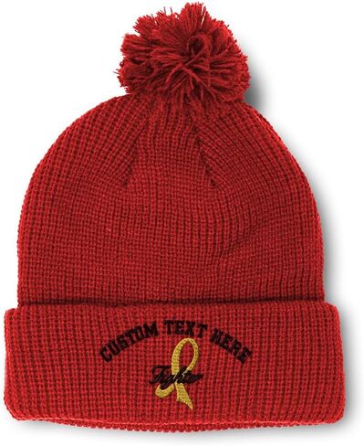 Custom Pom Pom Beanies for Women Child Cancer Gold Ribbon Fighter Skull Cap Winter Hats Men One Size in Saudi Arabia