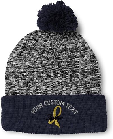 Custom Pom Pom Beanies for Women Child Cancer Gold Ribbon Fighter Skull Cap Winter Hats Men One Size in Saudi Arabia