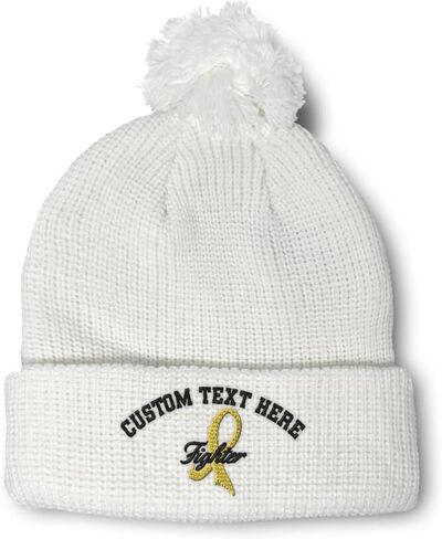 Custom Pom Pom Beanies for Women Child Cancer Gold Ribbon Fighter Skull Cap Winter Hats Men One Size in Saudi Arabia