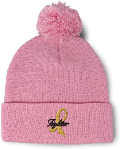 Custom Pom Pom Beanies for Women Child Cancer Gold Ribbon Fighter Skull Cap Winter Hats Men One Size in Saudi Arabia