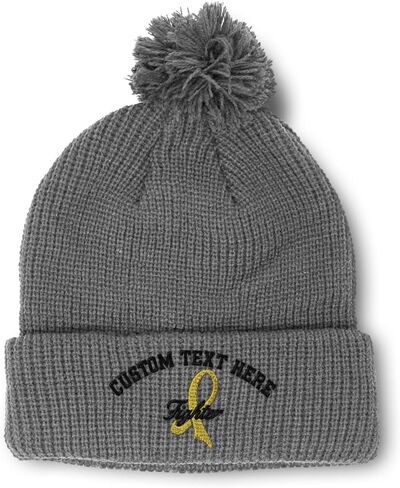 Custom Pom Pom Beanies for Women Child Cancer Gold Ribbon Fighter Skull Cap Winter Hats Men One Size in Saudi Arabia
