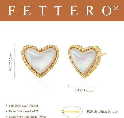 أقراط FETTERO الذهبية للنساء أقراط على شكل قلب الحب مطلية بالذهب عيار 14 قيراط | أقراط على شكل قلب لذيذة أقراط مجوهرات من أم اللؤلؤ كهدية عيد ميلاد in Kuwait