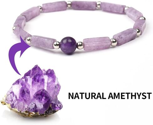 Bracelets for Women Men Rectangle Beads Natural Purple Crystal Stone Stretch Handmade Amethyst Gemstone Yoga Beads Bracelet Improve Sleeping Body-purify Healthy Weight Loss Chakra Jewelry Gifts in Saudi Arabia