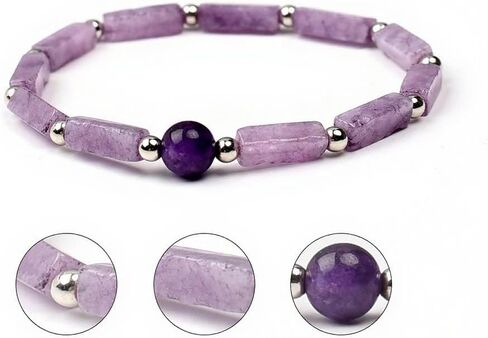 Bracelets for Women Men Rectangle Beads Natural Purple Crystal Stone Stretch Handmade Amethyst Gemstone Yoga Beads Bracelet Improve Sleeping Body-purify Healthy Weight Loss Chakra Jewelry Gifts in Saudi Arabia