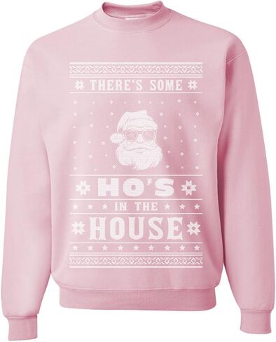 سترة Wild Bobby Theres Some Hos in the House Santa Ugly Christmas للجنسين، سويت شيرت برقبة دائرية، أسود، مقاس صغير in Kuwait