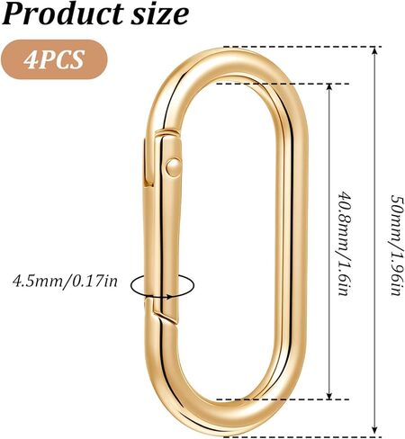 2 Inch Oval Gold Key Ring, 4 PCS Gold Carabiner Clips Heavy Duty Oval Spring Rings Clip, Large Opening Spring O Rings Keyring Keychain Hook for Purse Strap, Keys, Dog Tag Holder, Car Keychain Hook in Saudi Arabia